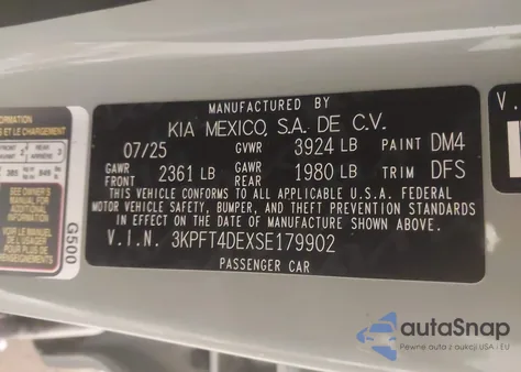 2025 Kia K4 Lxs z USA, uszkodzony, nr VIN 3KPFT4DEXSE179902